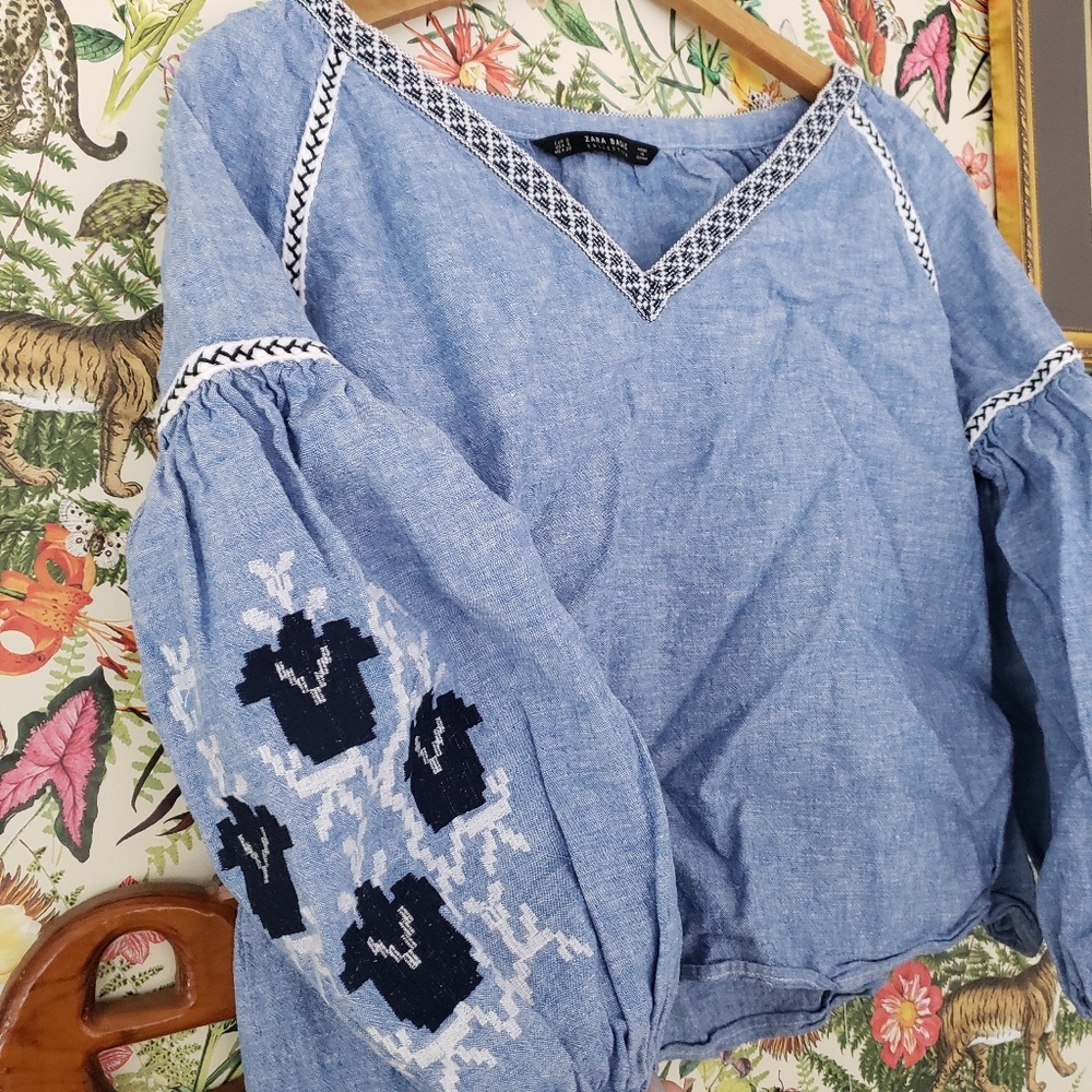 Zara Blue Embroidered Women's Top